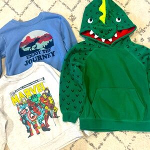 4T Sweatshirt Bundle, Boys 4T Sweatshirts, Marvel, Dinosaur, Boys Winter Lot